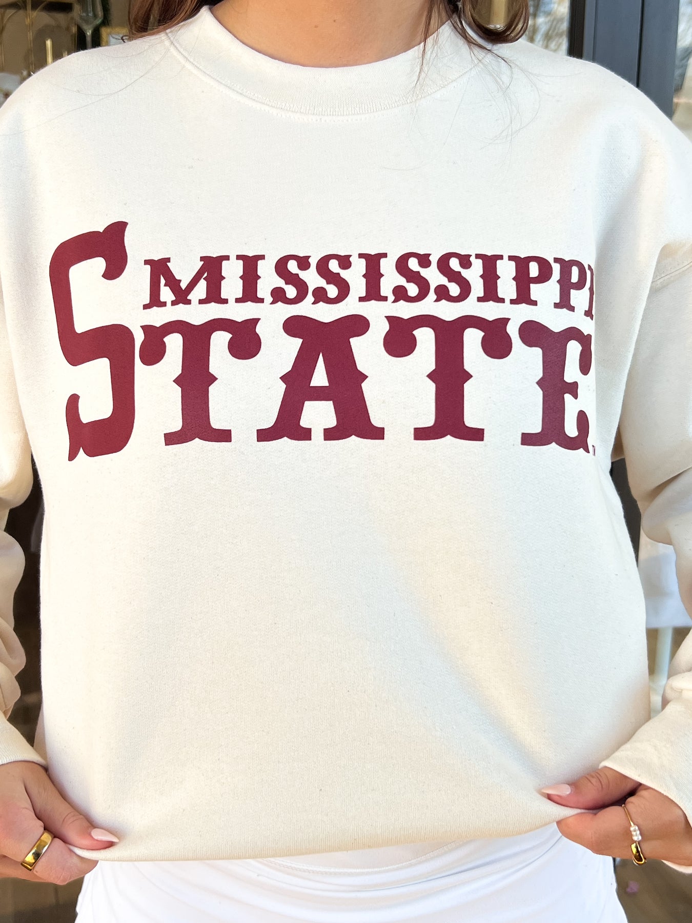 mississippi state university gear Mississippi State Baseball Sweatshirt- Cream/Maroon – VACE